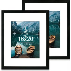 16x20 Frames Set of 2, Rustic Black Wood Style - Display 16 x 20 Picture without Mat or 11x14 Picture with Mat, Wall Mounting Horizontal and Vertical