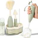 Baby Bottle Brush Set [Push-Press + Bendable Bottle Brush: 360Comprehensive Cleaning] Baby Bottle Cleaner Brush Set for Baby Bottle/Nipple/Straw/Breast Pump Drying Rack and Travel Bag Included (Green)