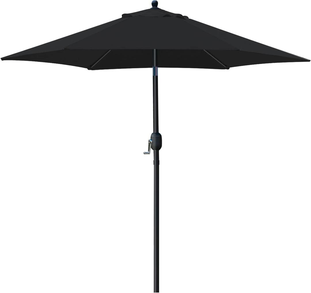 Sunnyglade 7.5' Patio Umbrella Outdoor Table Market Umbrella with Push Button Tilt/Crank, 6 Ribs (Black)