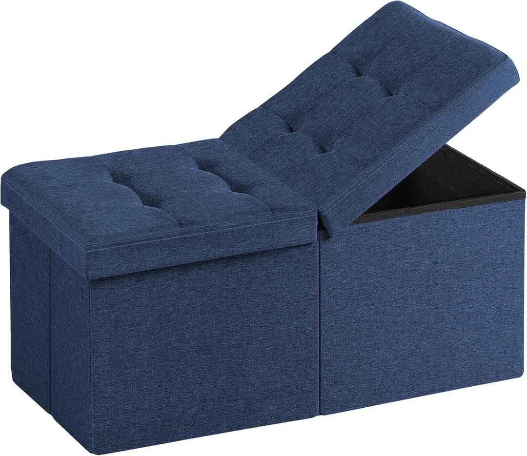 30-INCH Storage Ottoman Bench, Footrest with Storage, End of Bed Bench Coffee Table for Living Room, Bedroom, Entryway, Blue