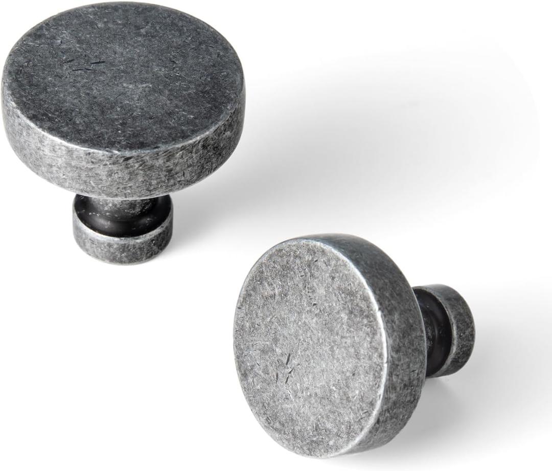 Goo-Ki 6pack Cabinet Knobs Antique Iron Drawer Knobs Zinc Alloy Kitchen Hardware - Weathered Nickel Single Hole/Screw Bar Cabinet Pulls Drawer Handles