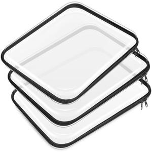 Hoolerry 3 Pcs Clear Hard Zipper Case Hard Plastic Zipper Pouch Makeup Bag Portable Travel Organizer for Cosmetics, Office Supplies, Documents & Toiletries(Black,L)