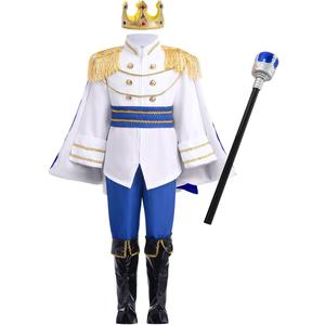 ODIZLI Prince Charming Costume Kids Boys Halloween Carnival Dress Up Fancy Cosplay Suits (9-10 Years, Blue Suit+crown+scepter)