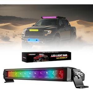 4WDKING Patented RGB Offroad LED Lights Driving/Fog/Pod Lights LED Bar for Trucks/Cars/Boat/ATV/UTV Super Bright IP68&IP69K Multi-Color Working Beam Lamp (12 inch)