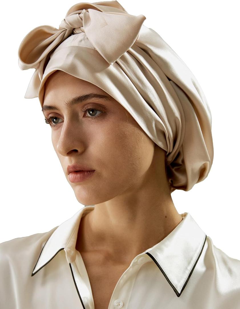 LilySilk 100% Pure Mulberry Silk Sleep Cap Womens Bonnet for Sleeping & Hair Care Night Band Head (Gravel Gold)