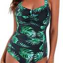 Women's Swimsuit One Piece Tummy Control Bathing Suit Ruched Vintage Push Up Swimwear, M