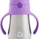 Munchkin Cool Cat Sippy Cup for Toddlers, Stainless Steel Straw Cup, 8 Ounce, Purple