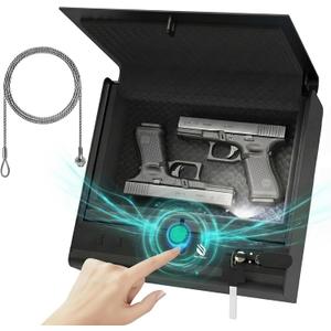 BE-TECH Biometric Gun Safe for Handgun, 3-Way Quick Access Fingerprint Pistol Safe Gun Lock Box, High Tensile Alloy Steel Hand Gun Safes with Cable Sponge for Home, Bedside Nightstand Drawer Car