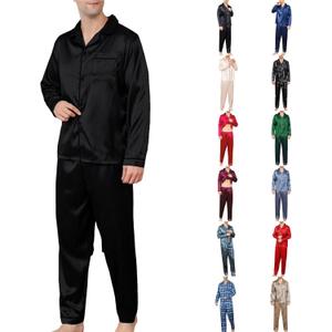 Men's Silky Satin Pajama Sets Mens Sleepwear Big and Tall Pajamas for Men Loungewear Summer Pjs Lounge Set M-5XL (Black, XL)
