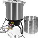 Barton 52Qt Turkey Deep Fryer w/High Pressure Burner All Purpose Aluminum 80,000 BTU Outdoor Boiler Roaster Clam Bake Crawfish Pot Boiling Lid Seafood Cajun Gas Stove Burner Stand Injector