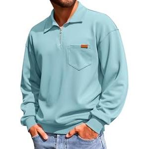 Yousify Men's Long Sleeve Polo Shirts Quarter Zip Casual Lightweight Cotton Pullover Top (Large)