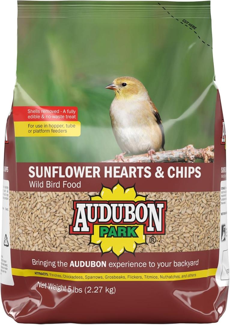 Audubon Park Sunflower Hearts & Chips Wild Bird Food, No Mess Sunflower Seeds for Birds, 5-Pound Bag