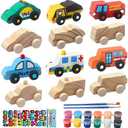 ColCospie Wooden Cars to Paint for Kids,Come with 12pcs DIY Wooden Cars for 12pcs of Color Pigments and 1pcs Car Styling Sticker