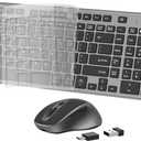 FENIFOX Wireless Keyboard and Mouse, Rechargeable USB C Combo Silent Quiet Compact Full Size Flat with Number Pad Soft Cover for Mac MacBook iMac Windows PC Laptop Computer Office - Black & Grey