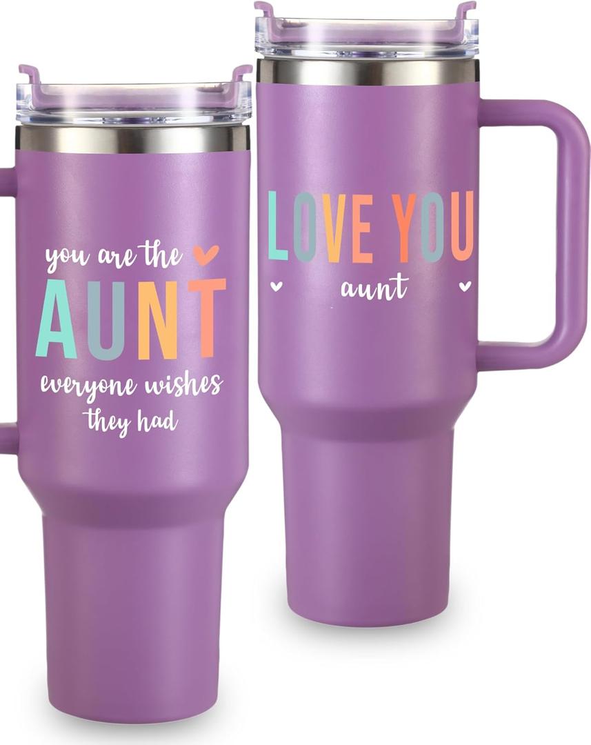 Aunt Tumbler 40oz, Best Aunt Ever Gifts, Thoughtful Auntie Mugs from Niece and Nephew, Unique Presents for Her, Ideal for Birthday, Mothers Day, Christmas, Gift Ready
