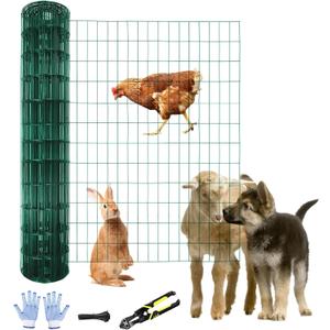 Tongmo 4 ft x 100 ft Green PVC Coated Welded Wire Fence, 16GA Garden Chicken Wire Fence Roll, Mesh Size 2" x 4" Hardware Cloth, Ideal for Yard Protection and Poultry Netting