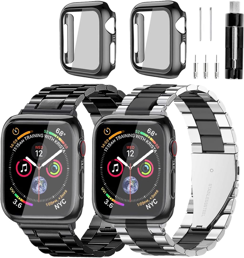 Stainless Steel Band and Case Compatible With Apple Watch Iwatch Ultra Series 11 10 9 8 7 6 5 4 3 2 1 SE 42/44/45mm (Series1-9,SE 1/2/3),Men Women Classic Classy Metal Business