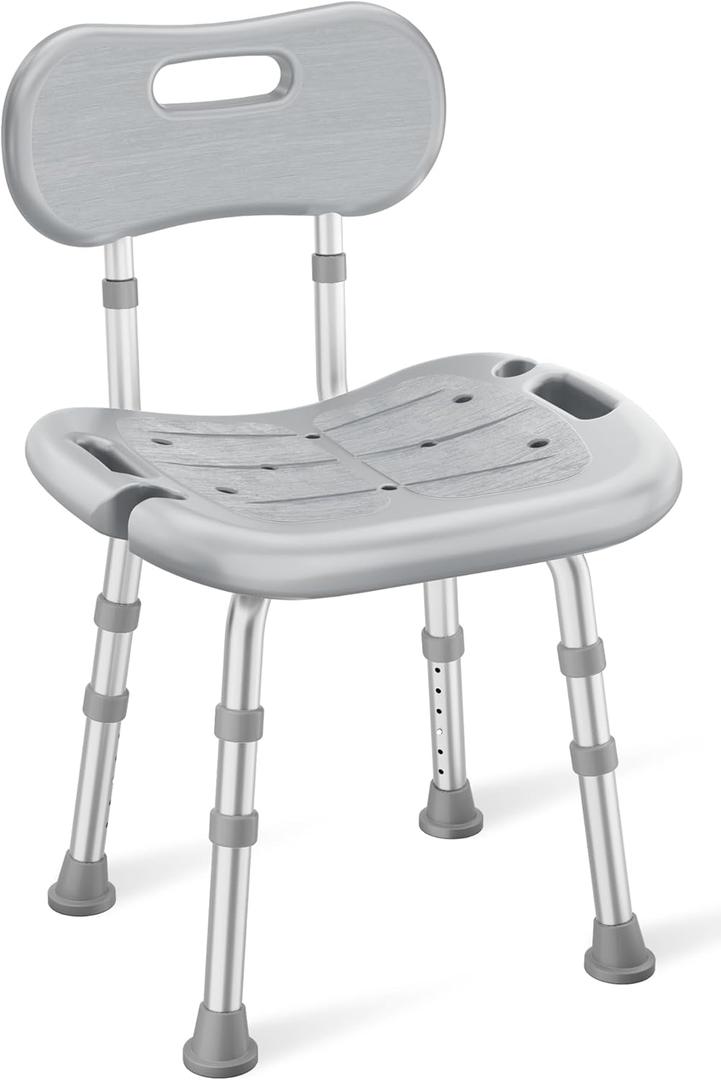 HOMLAND Shower Chair for Inside Shower with Removable Back, Adjustable Height, Non-Slip Heavy Duty Bath Chair for Bathtub, 350 lbs Shower Seat for Elderly and Disabled, Grey (Extra-Thick Seat Board)