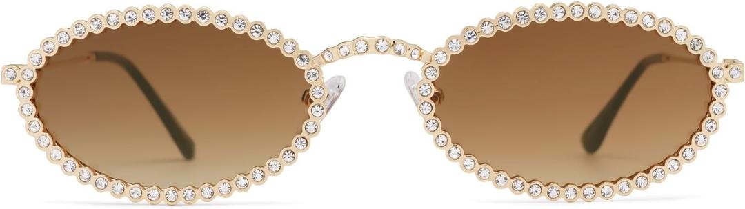 SOJOS Retro Skinny Oval Rhinestone Sunglasses for Women 90s Styles Bling Hippie Disco Trendy Sun Glasses Small Face SJ1205 (Brown)