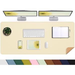 Leather Desk pad Protector, Large Desk mat with Natural Cork & PU Leather,Mouse pad,Non-Slip Office Desk Mat,Waterproof Desk Writing Pad for Office and Home (47in*17in, Apricot)