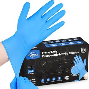 TitanFlex HeavyDuty Blue Disposable Nitrile Gloves, Small, Box of 100, 6mil, Fully Textured, PowderFree, LatexFree