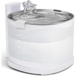 Cheerble Pumpless Cat Water Elfin Fountain, Wireless Pet Fountain Battery Operated, 2L/67oz E1+ Automatic Water Dispenser Cats & Dogs MagDrive Technology Stainless Steel Tray, No Cleaning Hassle (Cordless, White)