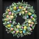 Easter Wreath, 20" Easter Colorful Eggs Door Wreath, Easter Wreaths with Green Leaves for Front Door Hanging Decorations for Home Party Farmhouse Spring Summer Indoor Outdoor Decor
