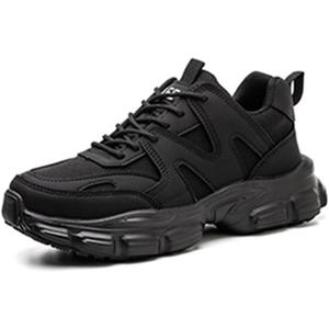 Steel Toe Safety Shoes Women Steel Work Trainer Shoes Lightweight Industrial Non Slip Breathable Shoes Sneakers (42, Black)