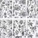 Boyiee Set of 6 Black and White Kitchen Towels Vintage Floral Plants Dish Towels Rustic Absorbent Flower Tea Hand Cloth 24"x16" for Summer Farmhouse Kitchen Bathroom Housewarming Gift