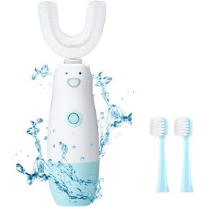 Meqtpomy Kids Electric ToothbrushU Shaped Toothbrush Waterproof Battery Powered 360 Automatic Sonic Toddler Toothbrushes for 8-13 Years Old for Boys Girls with 2 Replacement Brush HeadsBlue