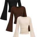 SOLY HUX Girl's Cropped T Shirts 3 Packs Long Sleeve Basic Tees Boat Neck Ribbed Fitted Tshirt Fall Tops