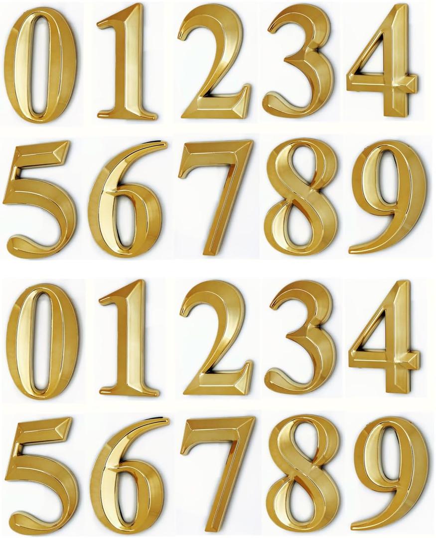 HopeWan Gold Mailbox Number Stickers, Self Stick Door Address Numbers for Apartment, 3D Raised Style, Gold Shinny, 2 3/ 4 Inches High, Pack of 2 Sets