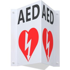 AED Projecting Acrylic Emergency Sign: 9" x 7.7" Size Inches AED Sign - Sturdy AED Projecting Signage for Wall Mounting in Public Spaces.