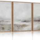 HLNIUC Large Abstract Neutral 3 Piece Wall Art Framed, Gray Lake Landscape Canvas Decor(16x24), Watercolor Smoky Mountain Wall Painting, Modern Minimalist Art Prints for Living Room, Bedroom, Office