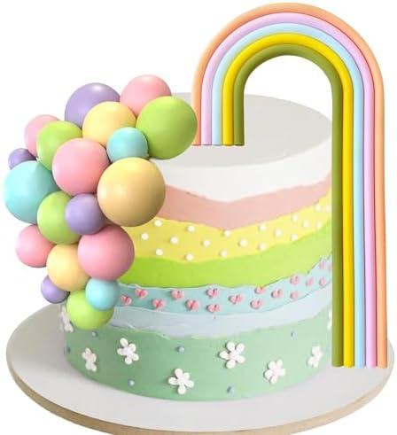Pack of 2, 28PCS Rainbow Cake Toppers Colorful Balls Cake Decorations for Wedding Baby Shower Girls Boys Frog Birthday Party Supplies (Light Green)