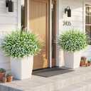 HyeFlora 20 Bundles Artificial Fake Outdoor Plants Flowers for Spring Decoration, UV Resistant Realistic White Plastic Flowers Faux Plant Monkey Grass for Planter Home Garden Porch Patio Window Box