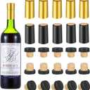 Blulu 49 Pack Wine Sealer for Wine Bottles, 50 Pcs Cork Stoppers and 50 Pcs PVC Heat Shrink Capsules Bottle Resealer Kit for Cruise Home Cellars Wedding Christmas Party(Gold, Black)