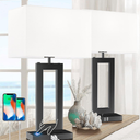 White& Black Table Lamp Set of 2 Touch Control Lamps 3-Way Dimmable Bedroom Bedside Nightstand Lamps w/USB Ports Modern Table Lamp for Living Room End Table Office, 22’’ Tall, Daylight