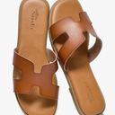 NianEr Womens Microfiber Leather Comfort Foam Support H Sandals Square Toe Dress Dressy Slip On Casual Cute Comfort Bride Bridal Wedding Designer Date Flat Sandals Summer Shoes Slides 6.5