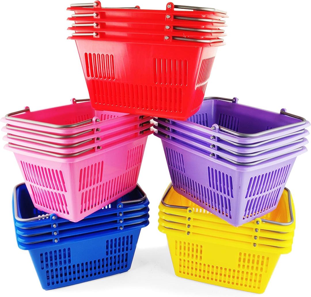 Boley Classroom Baskets - 20 Pack 10x6in Colorful Plastic Stackable Storage Bins with Handles - Ideal for School, Daycare, Home Organization, Art Supplies, Books, Toys, and More