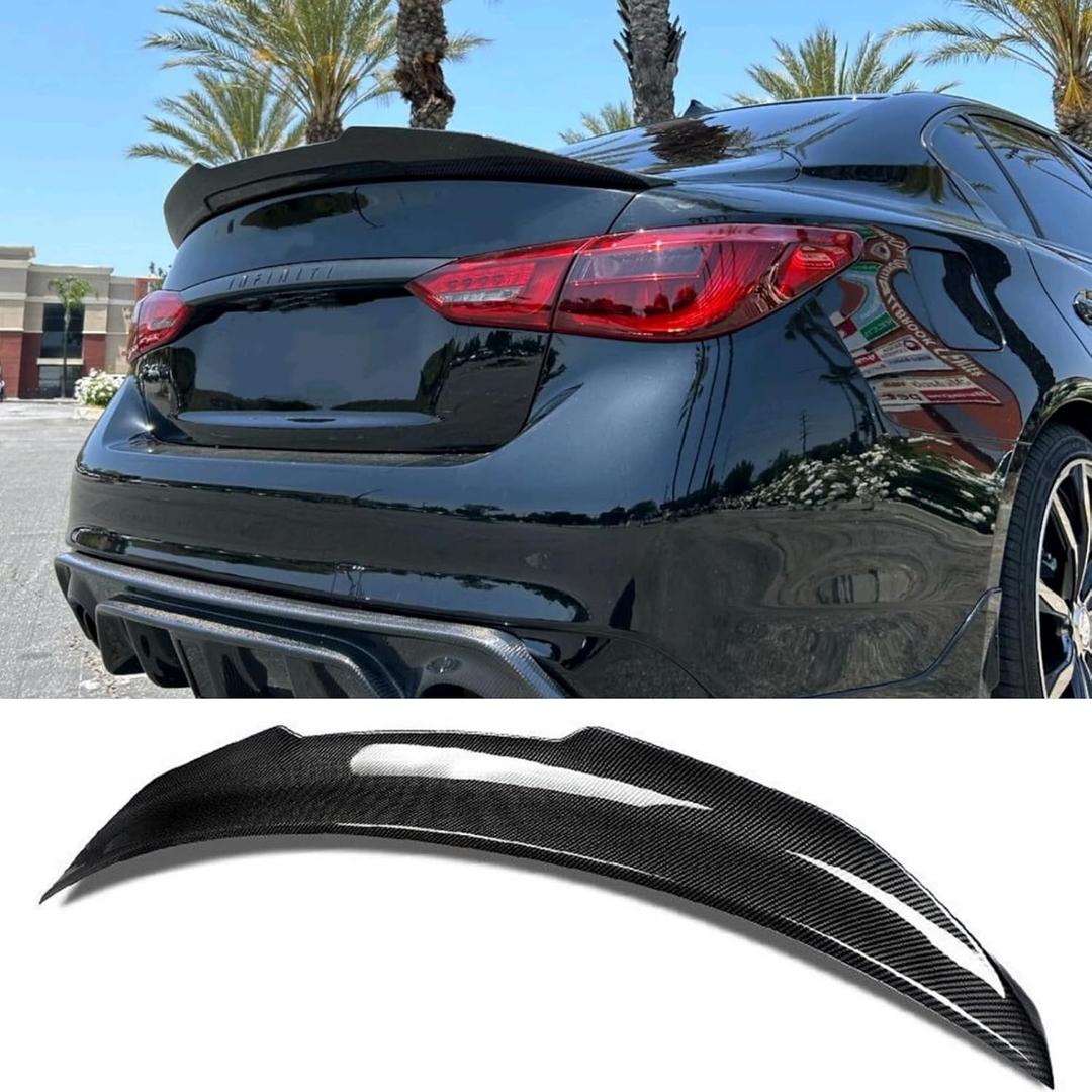 Rear Trunk Spoiler Wing Fit for Infiniti Q50 Q50S 2014-2024 4-Door Sedan 2.0t/ 3.0t/ Luxe/Premium, PSM Style,Carbon Fiber Look Duckbill Decklid Lip Exterior Accessories