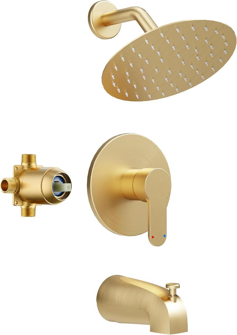 Tub Shower Faucet Set, Tub and Shower Trim Kit with 6 Inch High-Pressure Rian Shower Head,Shower Head and Handle Set, Brushed Gold