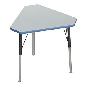 Correll Corrella Student Desk, 30X34, Height Adjustable (19-29) Diamond Shaped, Gray Granite Commercial Laminate Top, Blue Edge Band, Black/ Chrome Legs, Classroom Table, Made in the USA