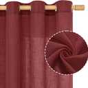 Burgundy Red Linen Curtains 48 Inch Length 2 Panels, 34 x 48 Inch | Light Filtering, Semi Sheer, Curtains for Small Windows, Kitchen, Bedroom, Boho, Christmas Decor, Bronze Grommet Drapes