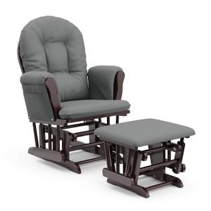 Storkcraft Premium Hoop Glider & Ottoman (Espresso/Gray) GREENGUARD Gold Certified Nursery Glider, Solid Wood Craftsmanship, Smooth-Gliding Nursery Chair and Ottoman, Award-Winning