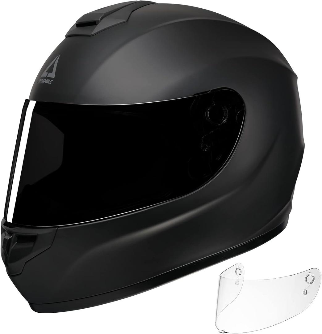 TRIANGLE Motorcycle Helmets Full Face Motorcycle Helmet for Men & Women with Tinted and Clear Visor Meet Dot Approved (Medium, Matte Black)
