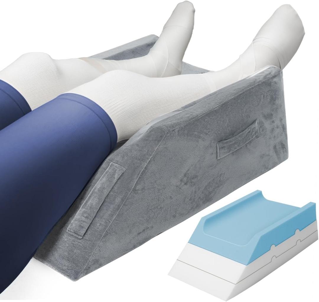 LOFE Adjustable Leg Elevation Pillow 3 Heights - Double Feet Elevator for After Surgery, CertiPUR-US Memory Foam Foot Elevating Pillows for Swelling, U-Shape for Stable, Machine Washable Pillowcase