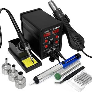 8586D Hot Air Soldering Iron Station Kit 2-IN-1 for Rework, Desoldering with Lead-Free Solder Wire, 5 Soldering Tips, 3 Hot Air Nozzles, Tweezers, Desoldering Pump