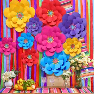 Mooliwe 10 Set 20" and 10'' Giant Mexican Paper Flowers Decorations for Wall Jumbo DIY Fiesta Bulletin Board Extra Large 3D Paper Flowers Backdrop for Decoration Mexican Holiday Party