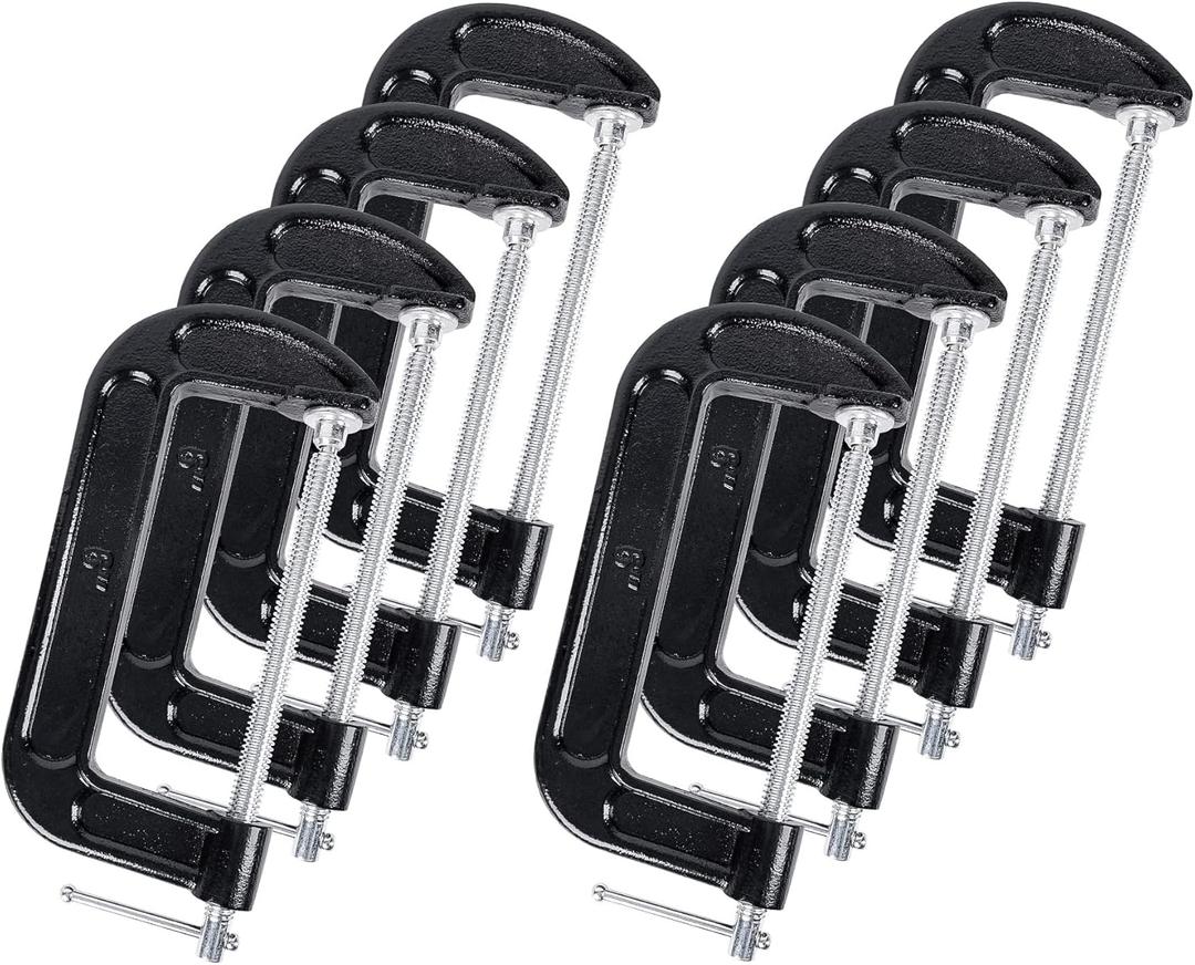 8 Pcs C Clamp 6 Inch Heavy Duty Steel C Clamp Set Cast Iron Frame Sliding T-Handle More Stability Massive Clamps for Woodworking, Welding, Building, Automotive Applications (Black)